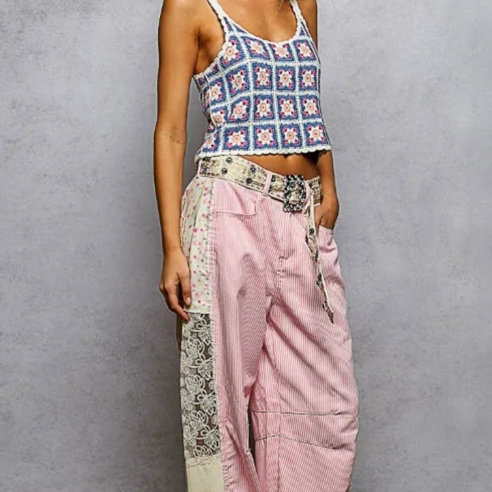 POL Pink and Cream Wide Leg Pants